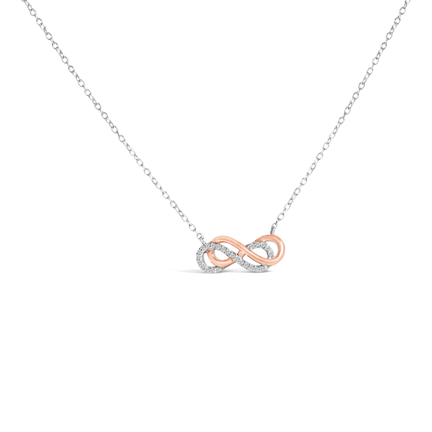Collier Pendentif Double Infini en Argent Sterling Plaqué Or Rose 14K avec Accent de Diamant