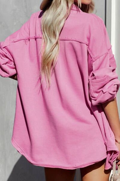 Women Exposed Seam Collared Neck Button Up Jacket