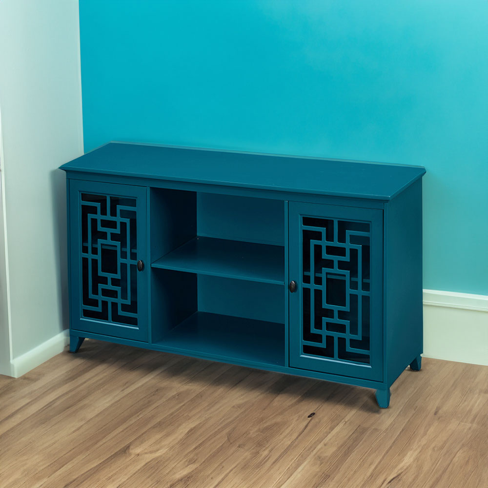 60" Teal Blue Sideboard Buffet Table & Storage Cabinet