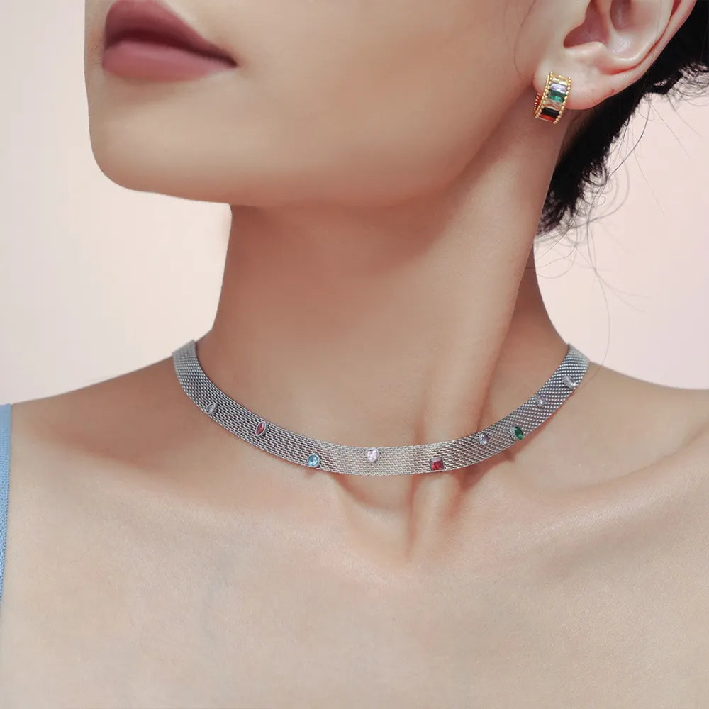 Geometric Colorful Zircon Necklace Titanium Steel PVD Plated Non Fading Jewelry - Korvel