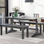 TREXM 3-piece retro cutlery set, rectangular stand table, and 2 wooden stools for 4 people (gray) - Korvel
