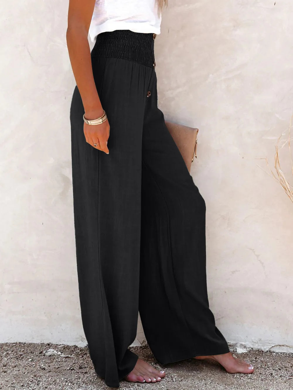 Full Size Decorative Button High Waist Pants - Korvel