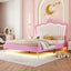 Full Size Upholstered Bed Frame with LED Lights, Modern Upholstered Princess Bed with Crown Headboard, Pink+White - Korvel