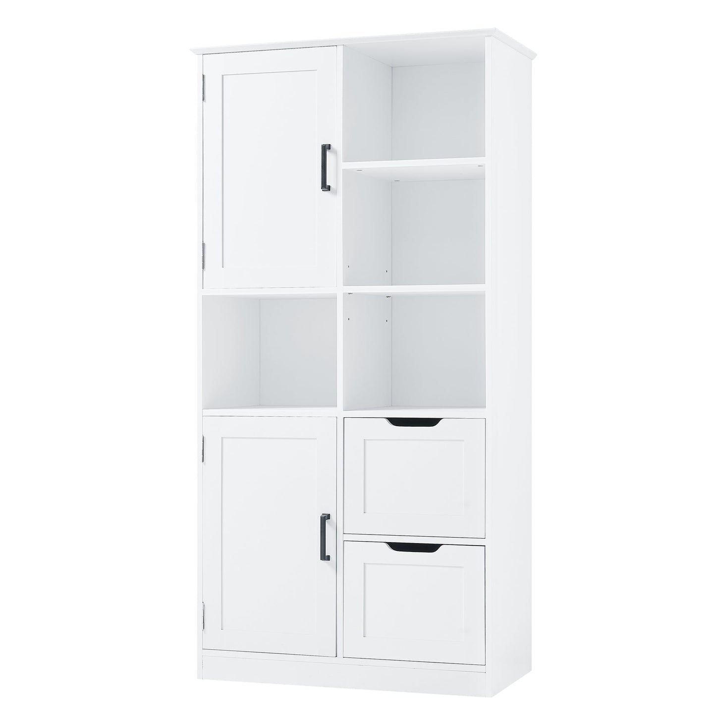 Bathroom storage cabinet with doors and drawers, multiple storage spaces, independent, open adjustable shelves, white - Korvel