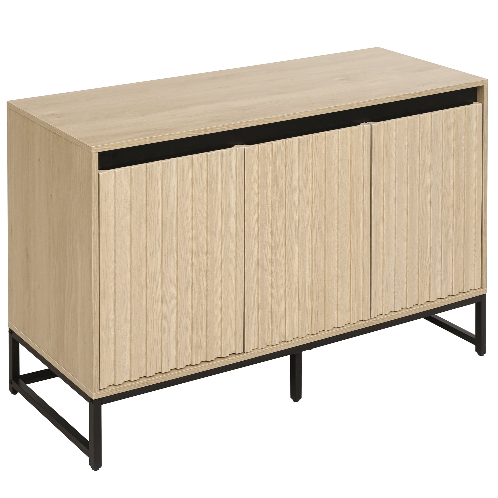 Engraved 3-door side panel with LED, self-service cabinet storage cabinet, modern coffee bar cabinet with adjustable shelf - Korvel