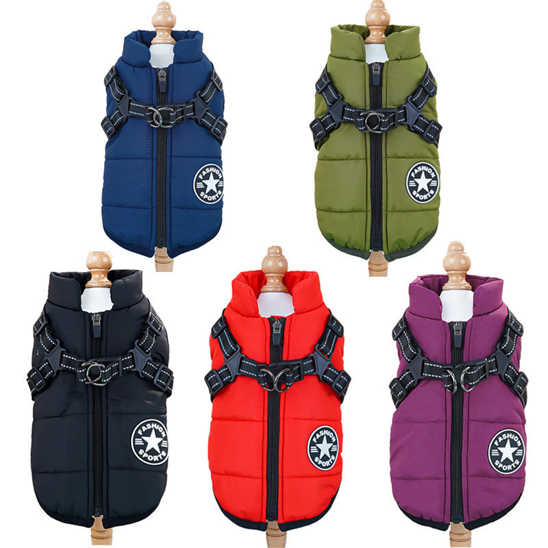 Pet clothing waterproof and warm dog cotton coat winter skiing suit chest and back integrated cotton vest - Korvel