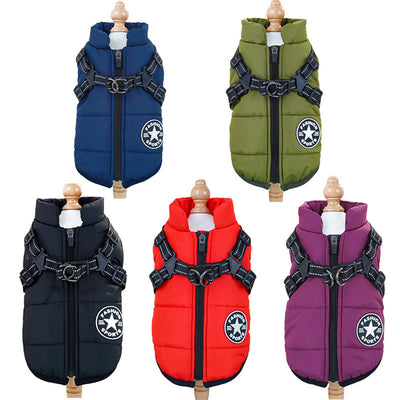 Pet clothing waterproof and warm dog cotton coat winter skiing suit chest and back integrated cotton vest - Korvel