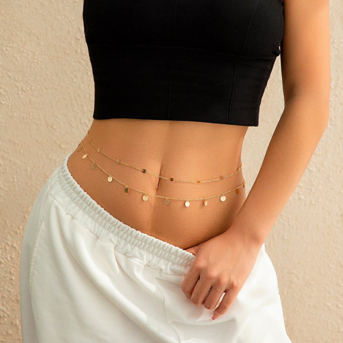 Elegant Double Layered Waist Chain with Geometric Sequins