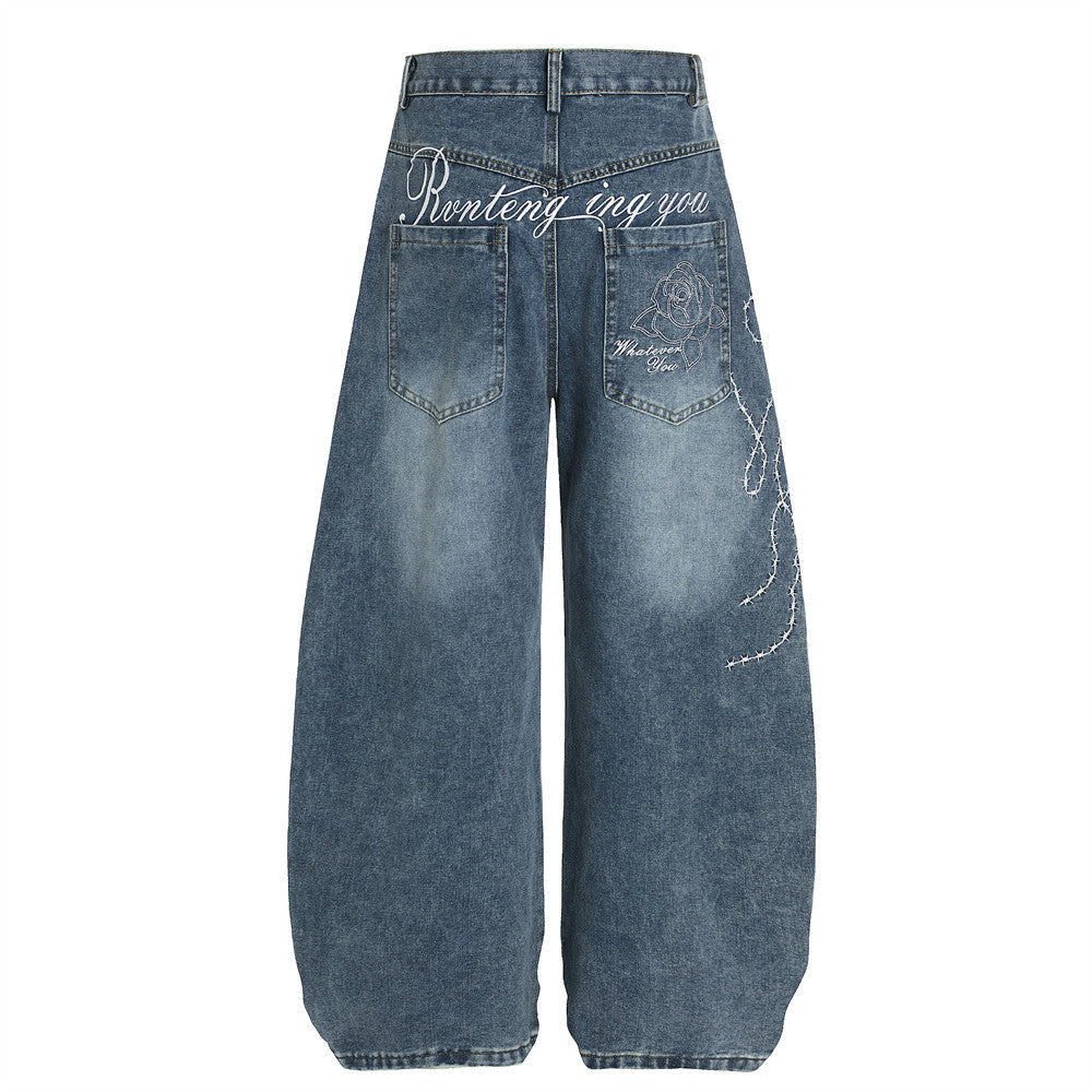 Vintage-Inspired Loose Fit Denim Trousers for Men