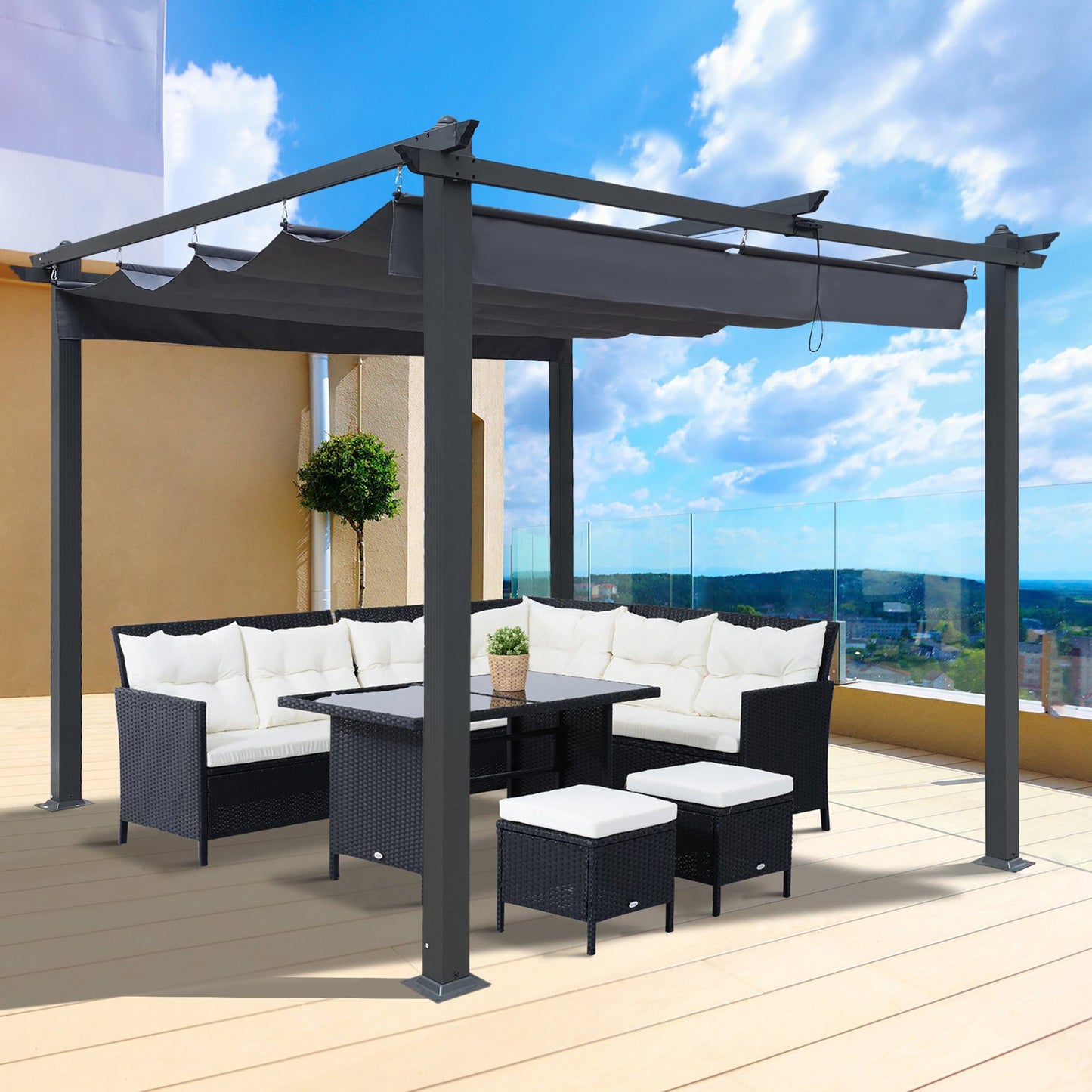 10x10 Ft Outdoor Retractable Pergola with Canopy - Gray