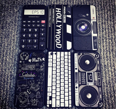 For iPhone 6S 7 7Plus 5 8 8Plus X XS Max SAMSUNG Retro Camera Cassette Tapes Boombox Calculator Keyboard Soft Phone Case Fundas - Korvel