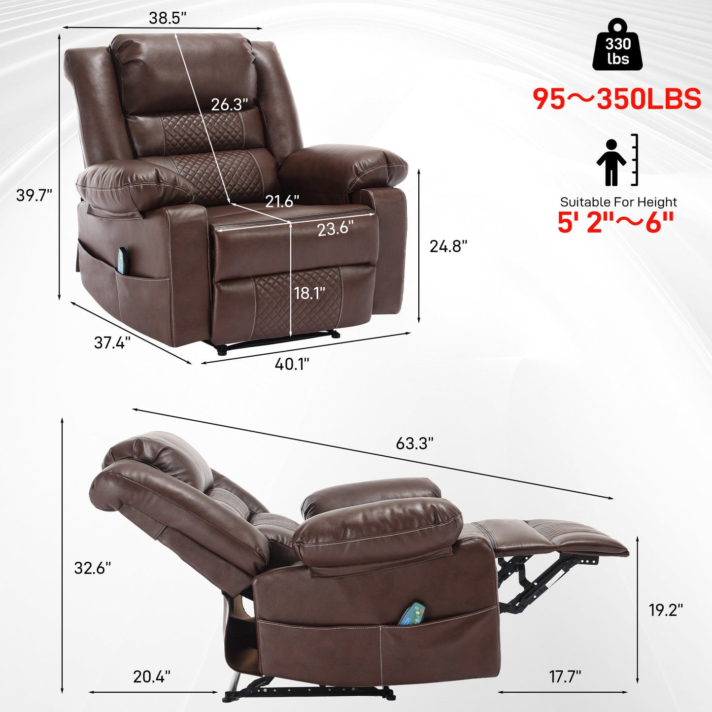 Fauteuil inclinable manuel en cuir respirant pour salon