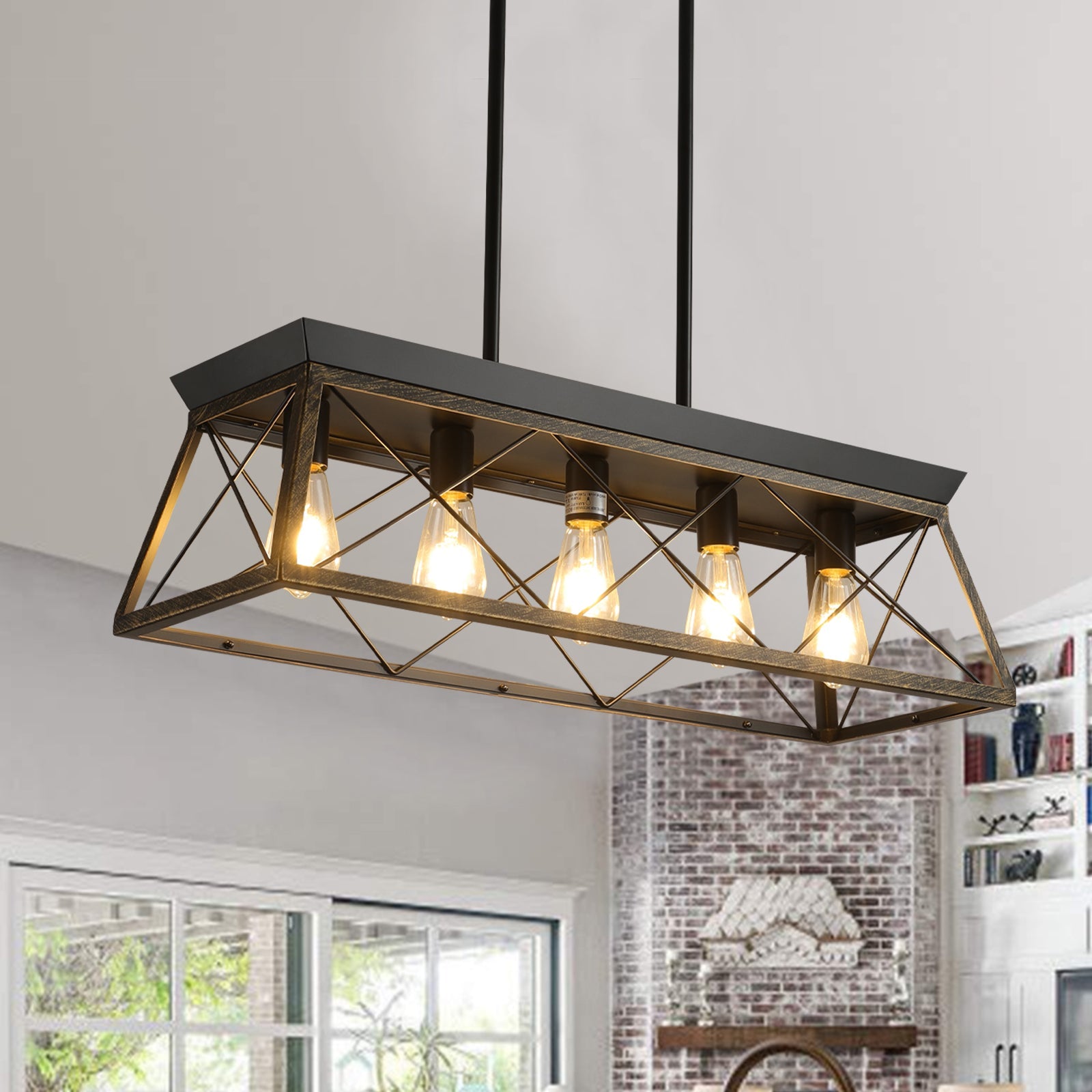 5-Light Farmhouse Chandeliers for Dining Room Metal Rustic Pendant Island Light  Modern Rectangular Island Lights (No Bulbs) - Korvel