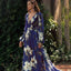 Winter New  Style V-Neck Long Sleeve Four-Way Stretch Printed Flared Dress - Korvel