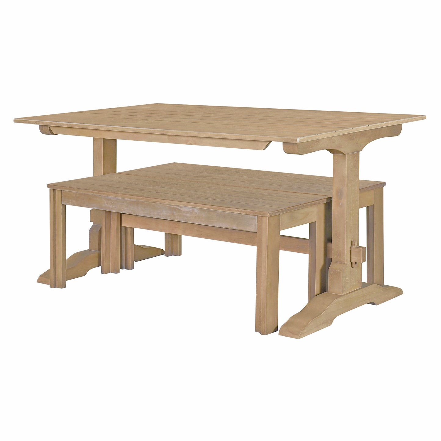 TREXM 3-piece retro dining table, rectangular stand table, and 2 4-person wooden stools (made of natural wood) - Korvel