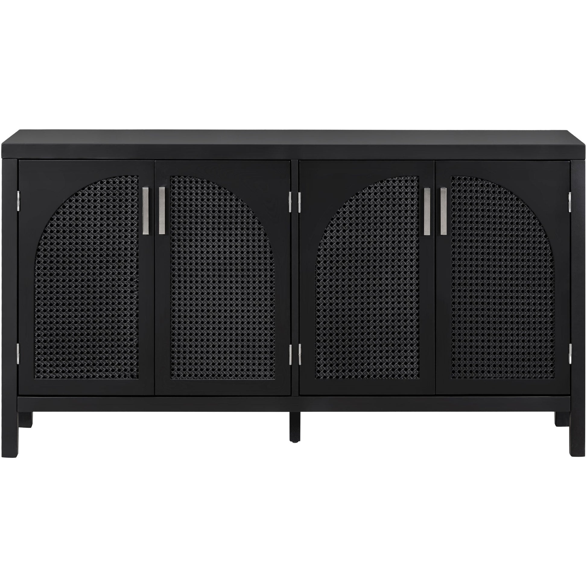 TREXM Large Storage Space Sideboard with Artificial Rattan Door and Metal Handles for Living Room and Entryway (Black) - Korvel