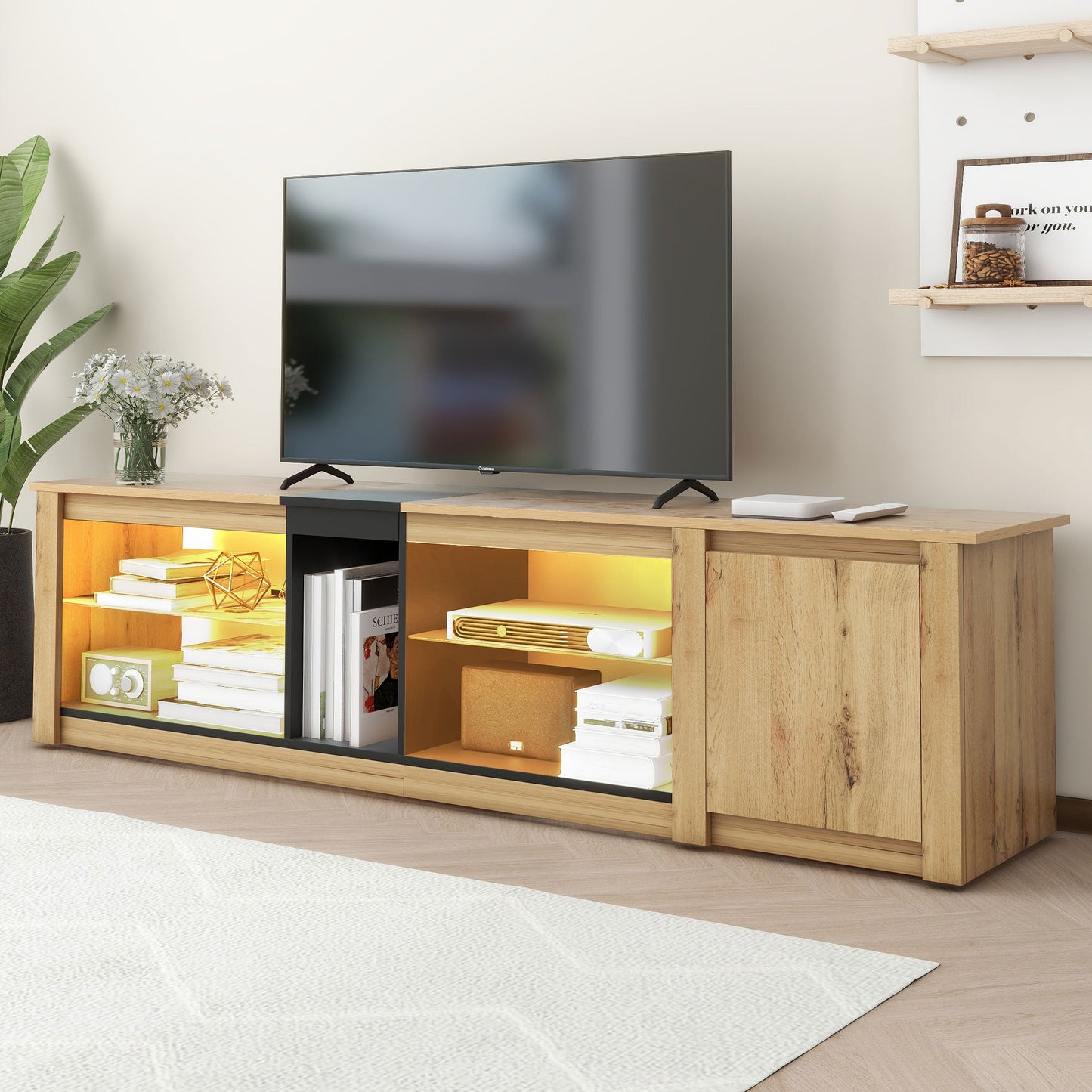 Meuble TV moderne pour téléviseurs jusqu'à 80 pouces avec éclairage LED