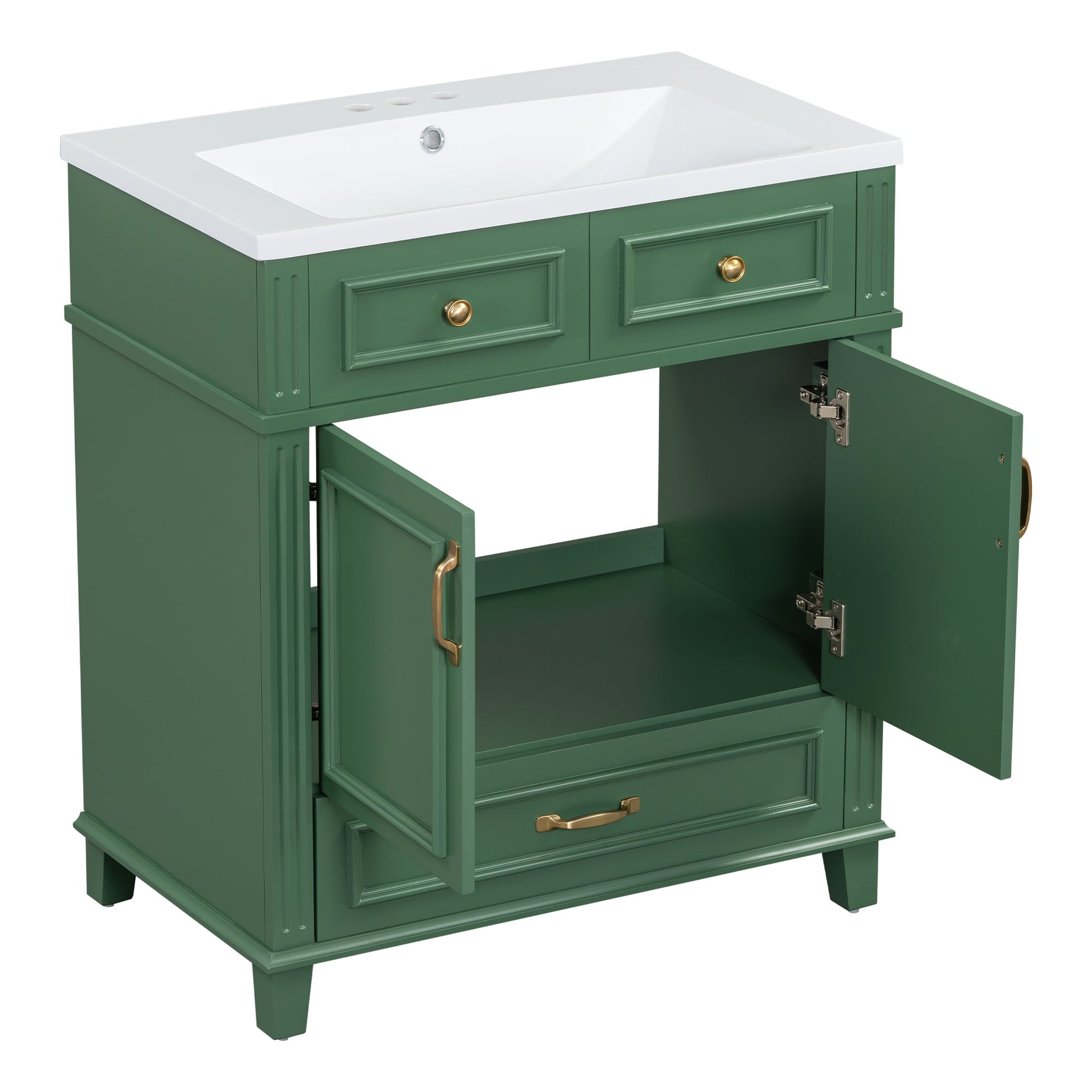30 inch uncovered bathroom vanity with soft closed door, limited to solid wood frame bathroom storage cabinet green - Korvel