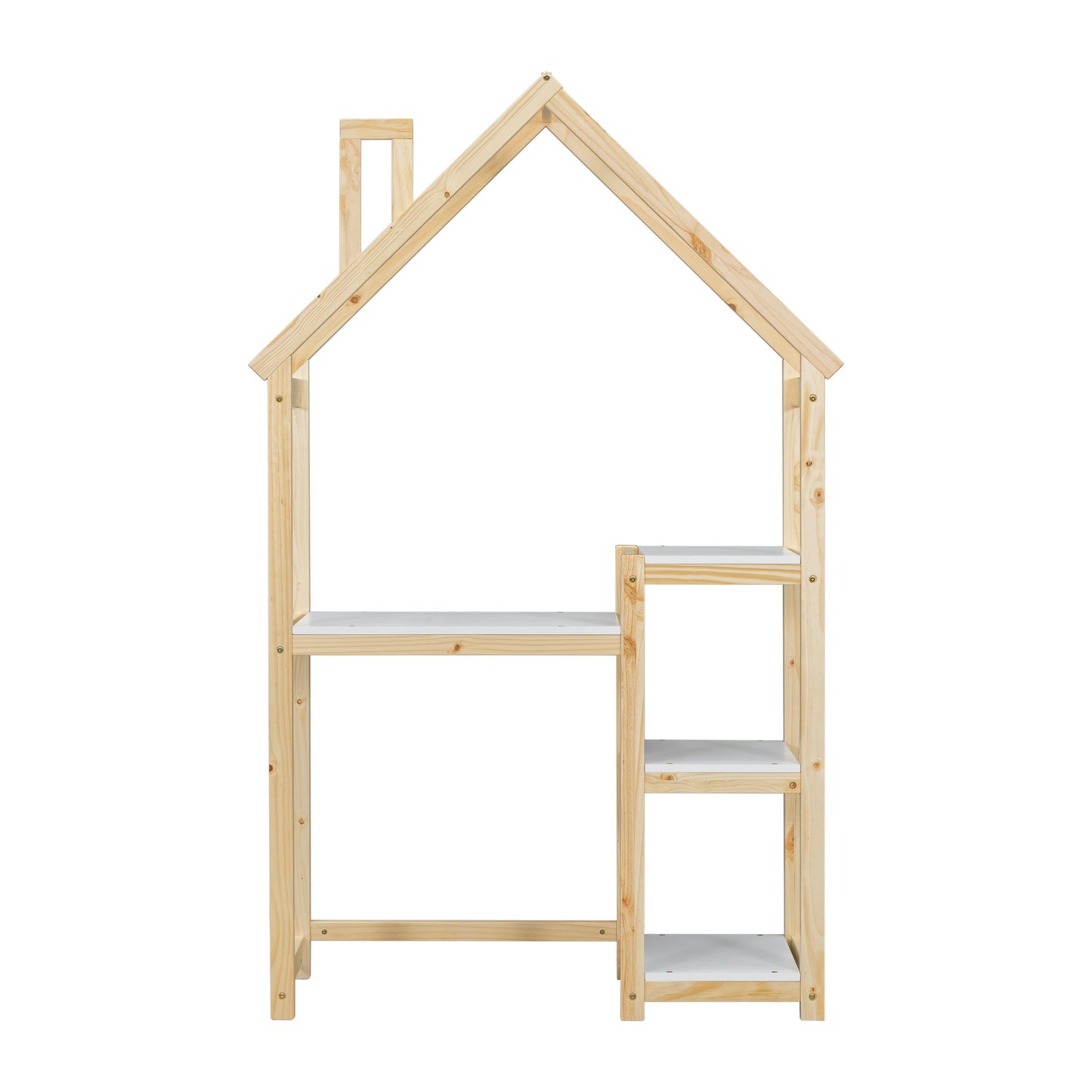 House-shaped Wooden writing Desk Kids study Table Bookshelf & Toy Storage Natural - Korvel