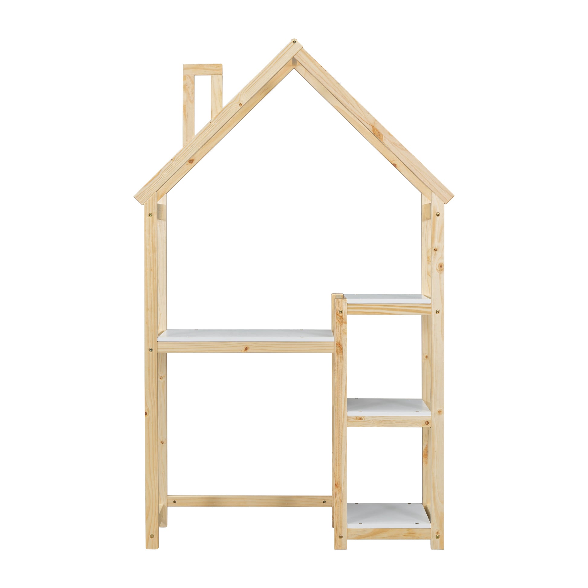 House-shaped Wooden writing Desk Kids study Table Bookshelf & Toy Storage Natural - Korvel