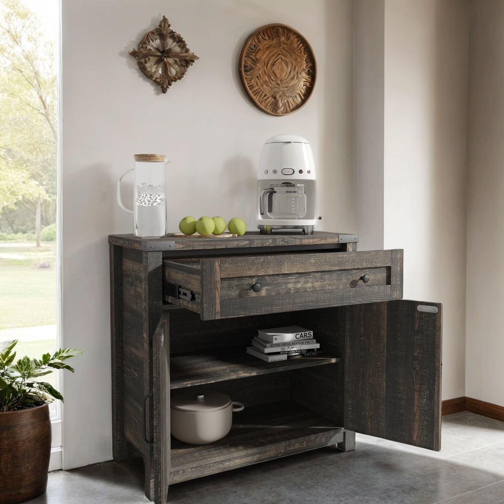 Modern Farmhouse Double Barn Door Accent Cabinet, 30 Inch,BLACK PINE - Korvel