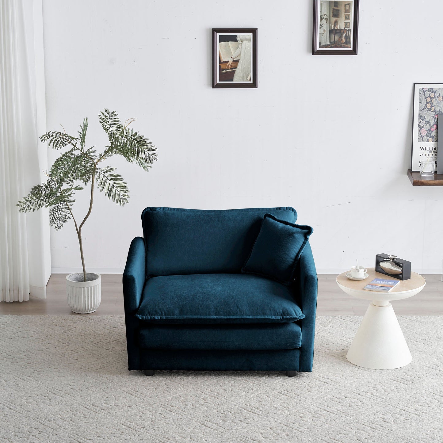 Comfy Deep Single Seat Sofa Armchair in Blue Chenille
