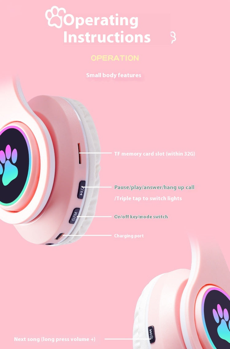 Wireless Bluetooth Cat Ears Headphones with LED Lights