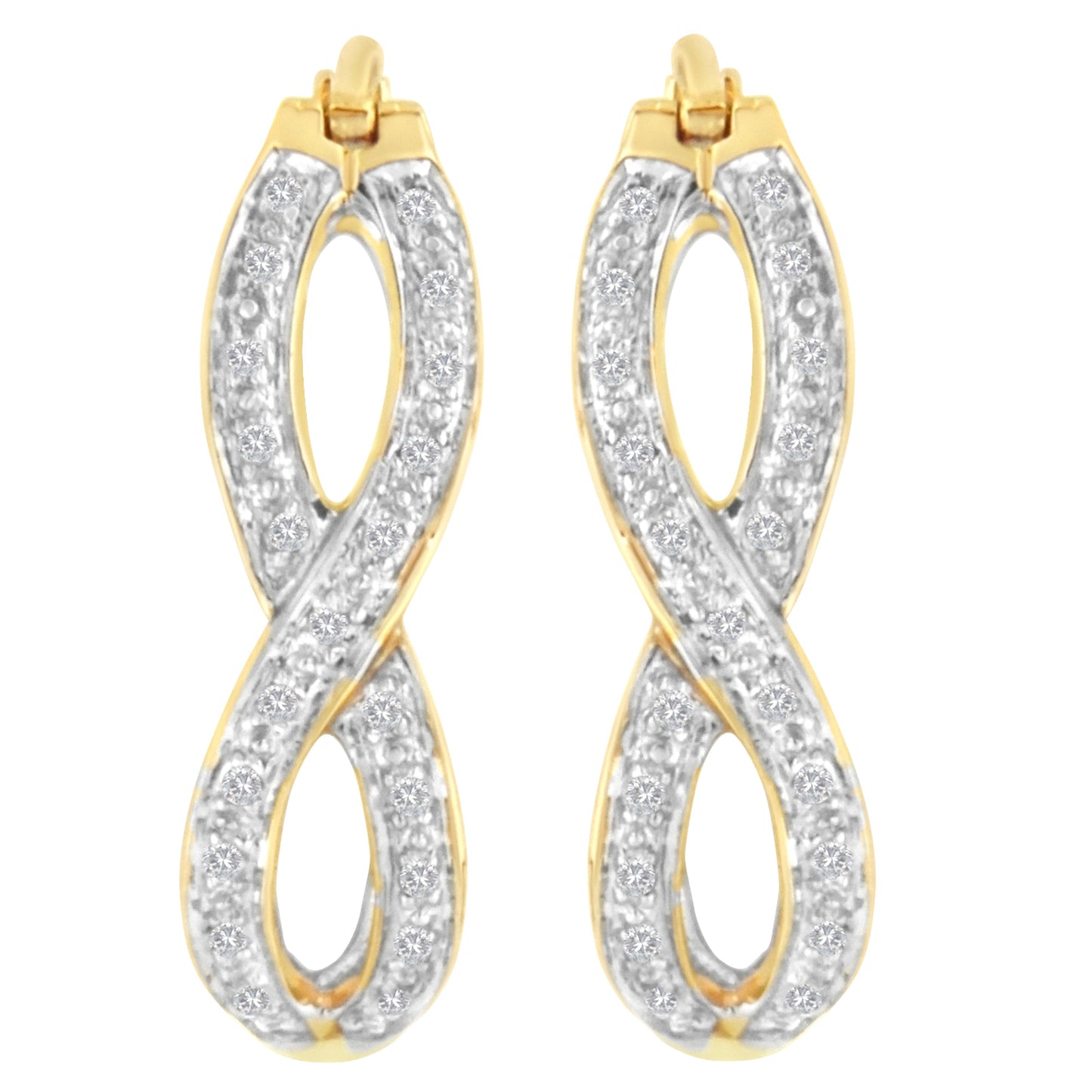 Pendientes de aro doble infinito de diamantes en oro amarillo y blanco de 10K