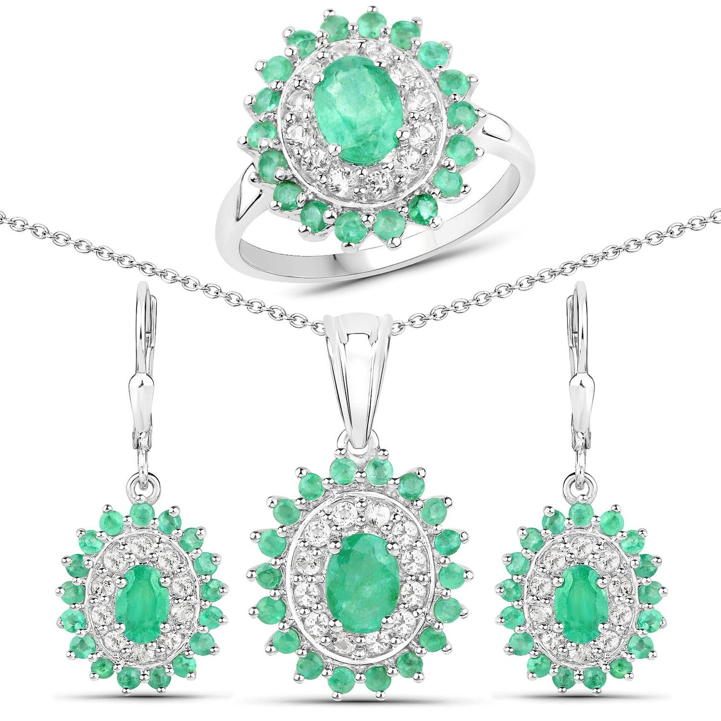 Ensemble de bijoux en émeraude zambienne de 6,53 carats et topaze blanche