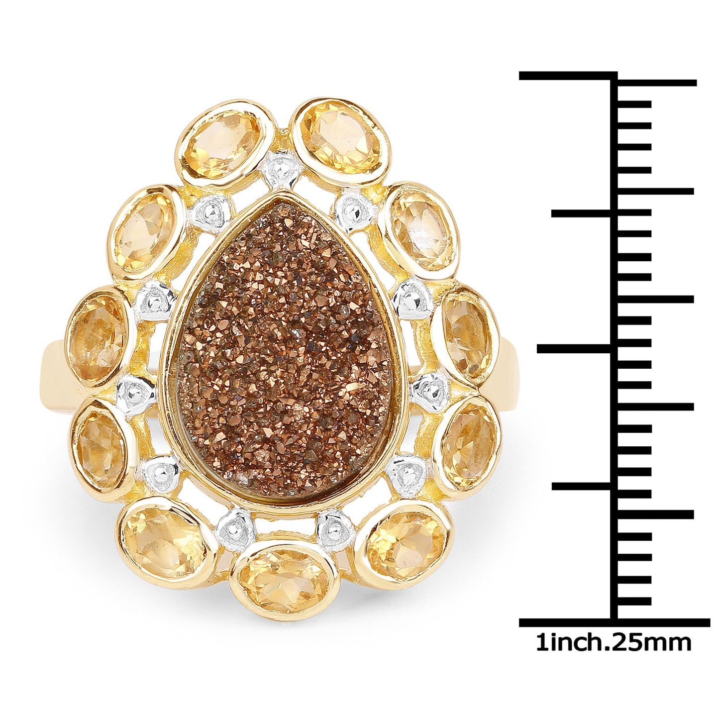 5.14 Carat Genuine Bronze Drusy and Citrine Sterling Silver Ring