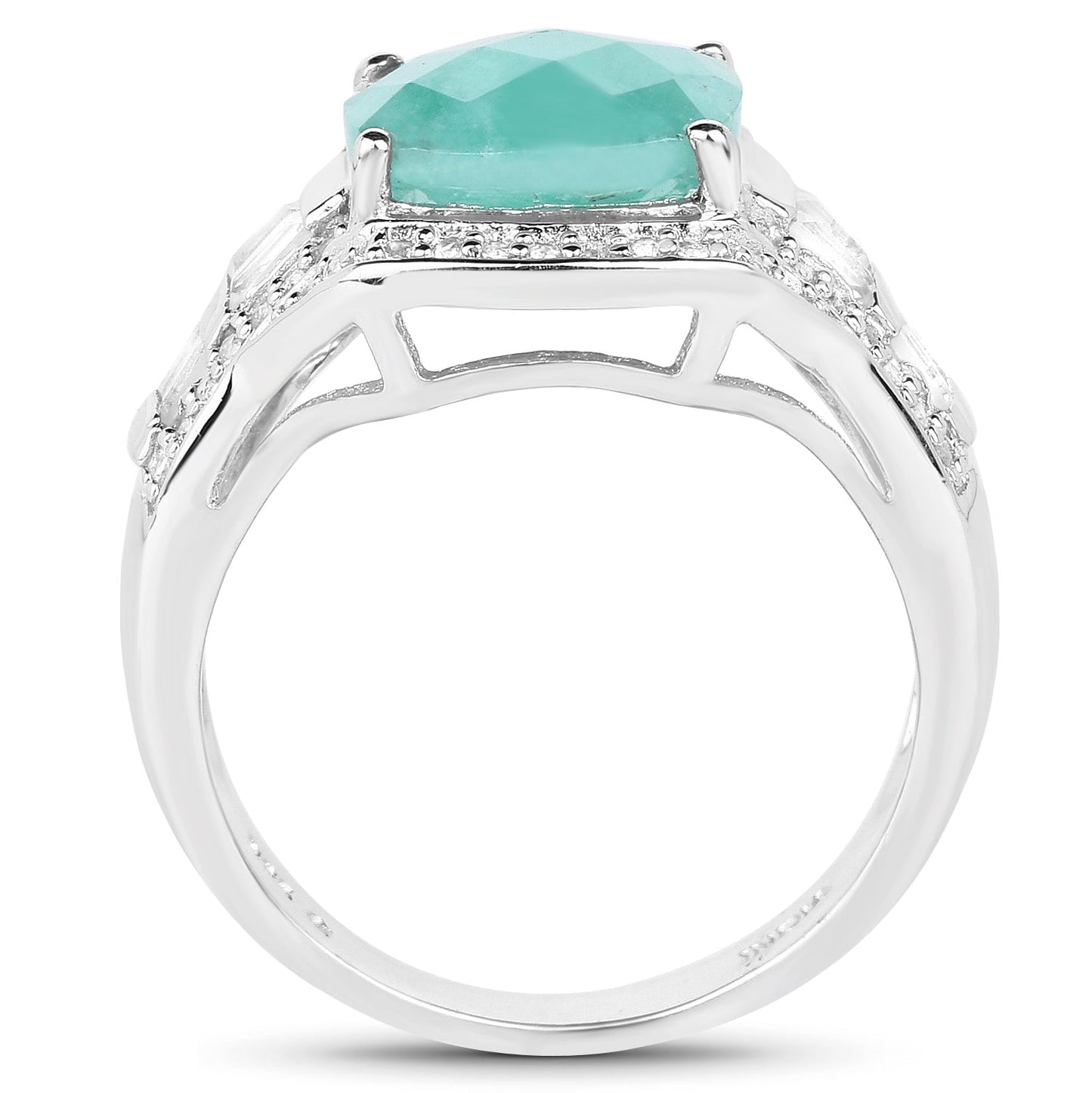Bague en argent sterling avec émeraude véritable de 4,09 carats et topaze blanche