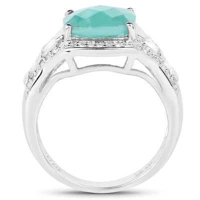 Bague en argent sterling avec émeraude véritable de 4,09 carats et topaze blanche