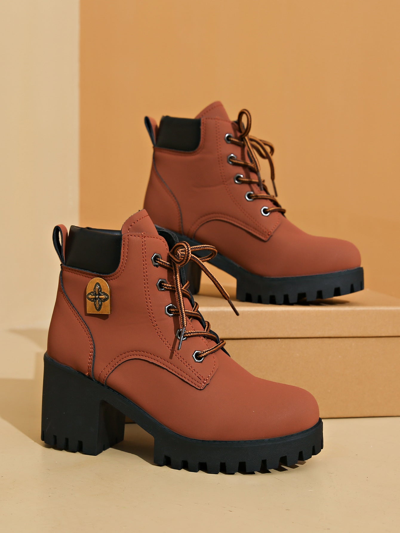Chunky Heel Plus Size Martin Boots - Fashionable All-Match Style