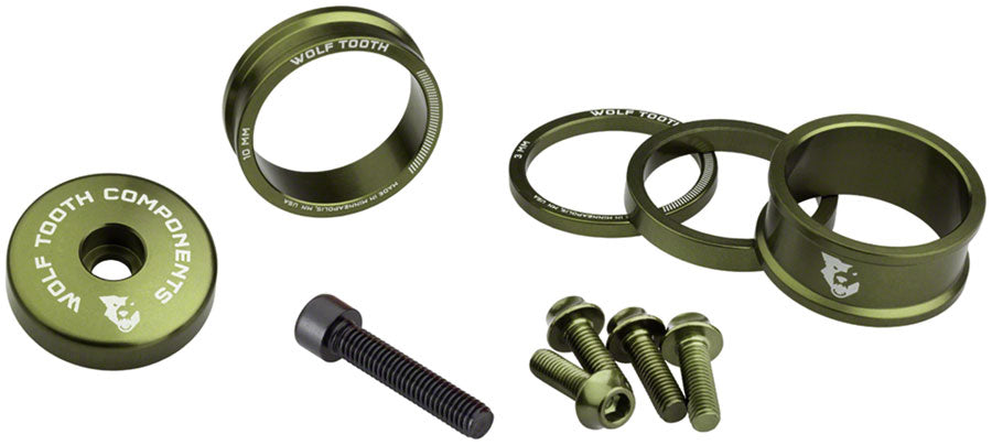 Wolf Tooth BlingKit : Kit de spacers de jeu de direction 15 mm Olive