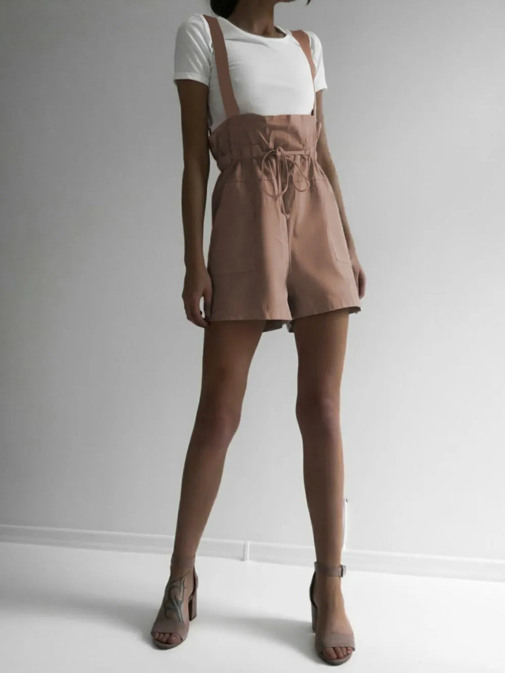 Drawstring Wide Strap Overalls with Pockets - Korvel