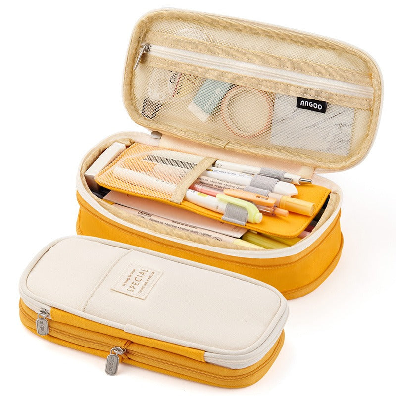 Macaron color block can transform into a large capacity upgraded pencil case stationery - Korvel