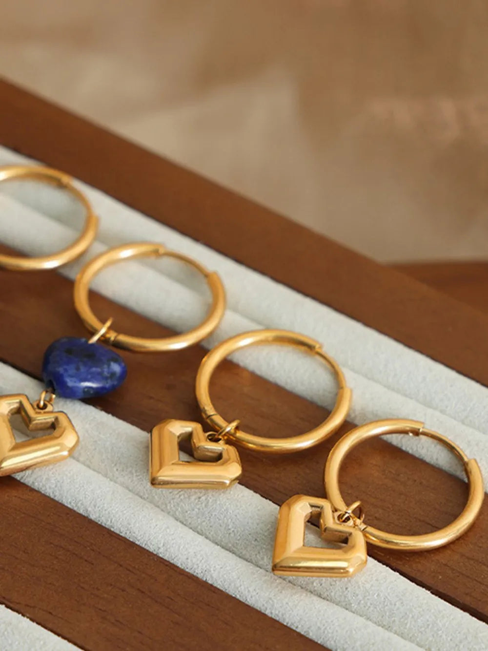 Heart Shape Lapis Lazuli Dangle Earrings - Korvel