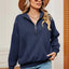 Solid Color Zipper Long Sleeve Pullover Sweatshirt for Women