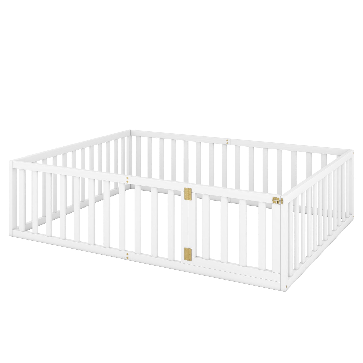 Queen Size Wood Floor Bed Frame with Fence and Door White(OLD SKU:WF289663AAK) - Korvel