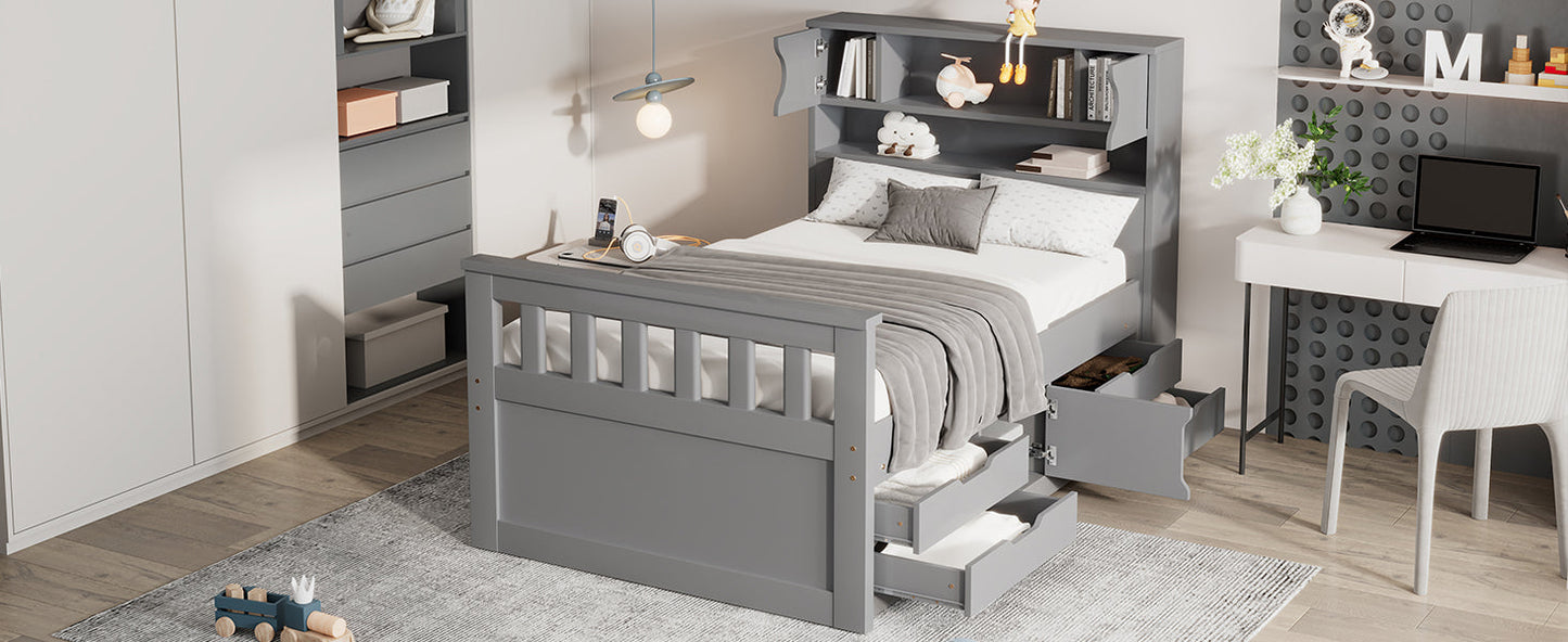 Twin Size Captain Platform Bed Frame with Storage in Gray