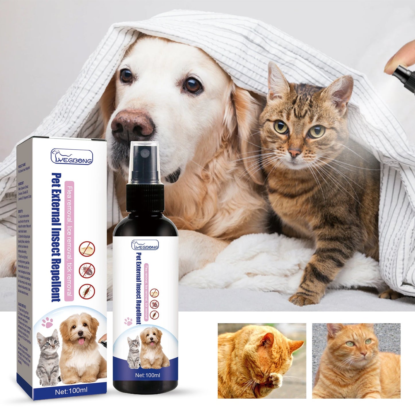 Pet Flea Spray, Cat And Dog Pet Skin Cleansing External Lice Tick Anti-Itch Spray - Korvel