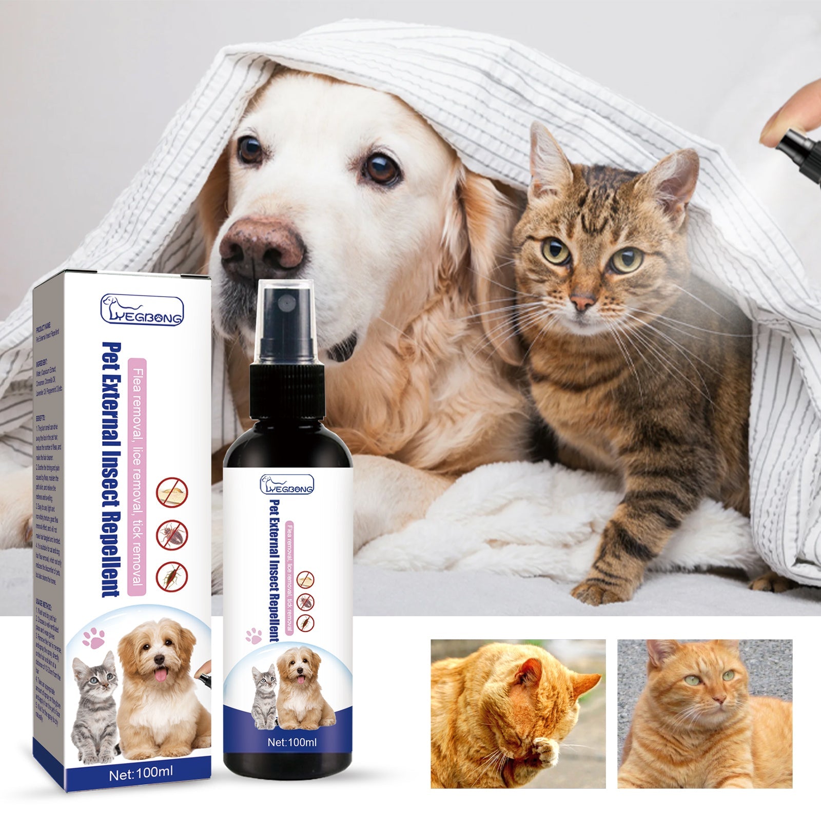 Pet Flea Spray, Cat And Dog Pet Skin Cleansing External Lice Tick Anti-Itch Spray - Korvel