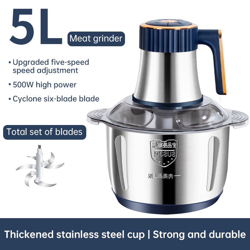 Electric Meat Grinders, 5L Food Processor, Stainless Steel Multifunctional Vegetable Slicer, Kitchen Chopper & Mixer - Korvel