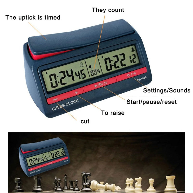Competition Count Up Down Timer Professional Digital Chess Clock Plastic Battery Powered Lightweight Stopwatch for Board Game - Korvel