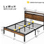 Extra large metal platform bed frame with wooden headboard and footrest, USB LINER, LED lights - Korvel
