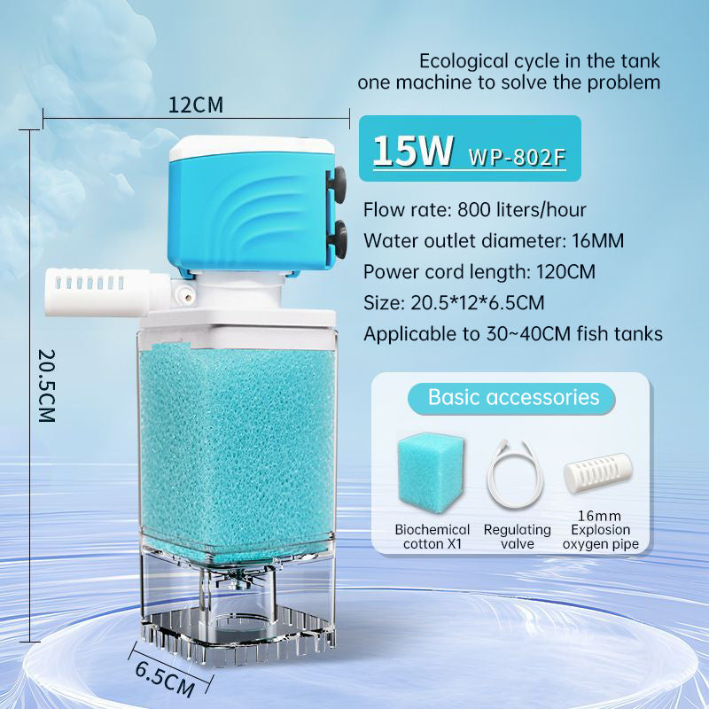 Multifunctional Aquarium Sponge Filter: Water Purifier, Pump, Wave Maker, with Suction Cup & Air Pump - Korvel