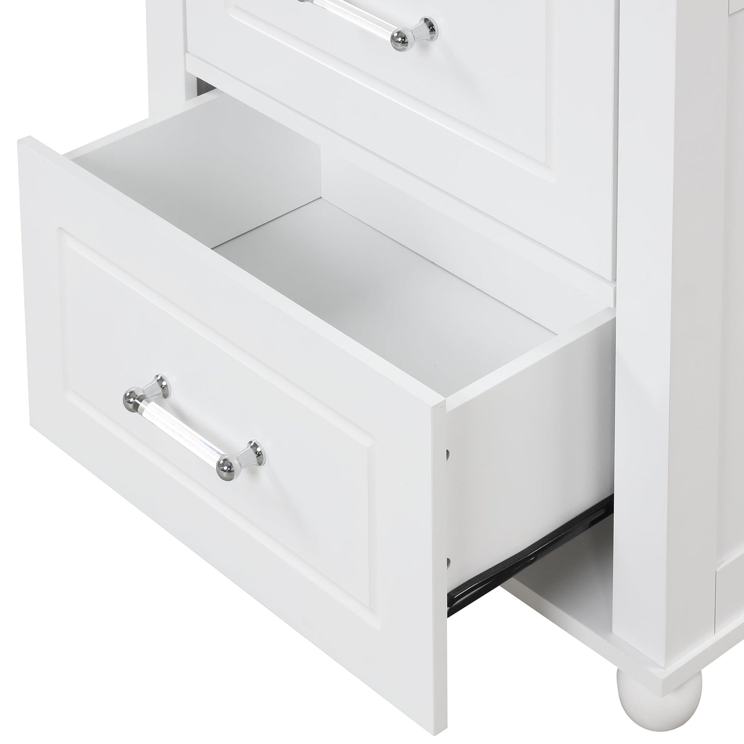 Tall bathroom storage cabinet with two drawers and adjustable shelves for independent storage - Korvel