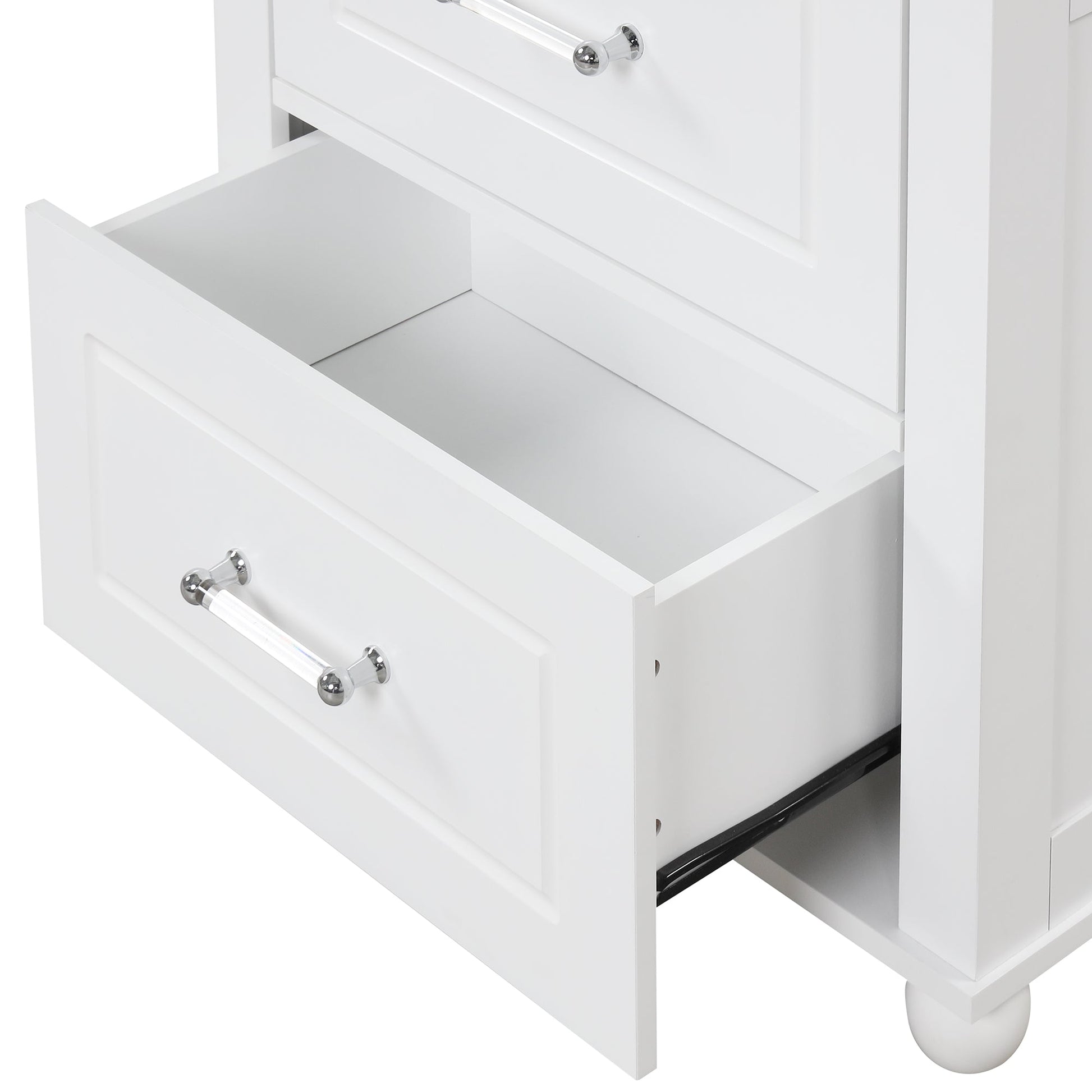 Tall bathroom storage cabinet with two drawers and adjustable shelves for independent storage - Korvel
