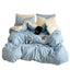 Washed Cotton Solid Color Double Spliced Four-Piece Bedding Set - Sheet, Quilt Cover, Pillowcases for Employee and Dormitory Use - Korvel