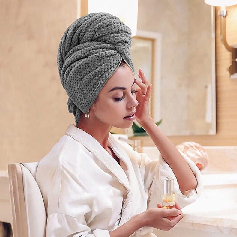 Large women's dry hair towel, ultra-fine fiber wrapped with elastic band, anti frizzy wet hair, quick drying headscarf, hair tow - Korvel